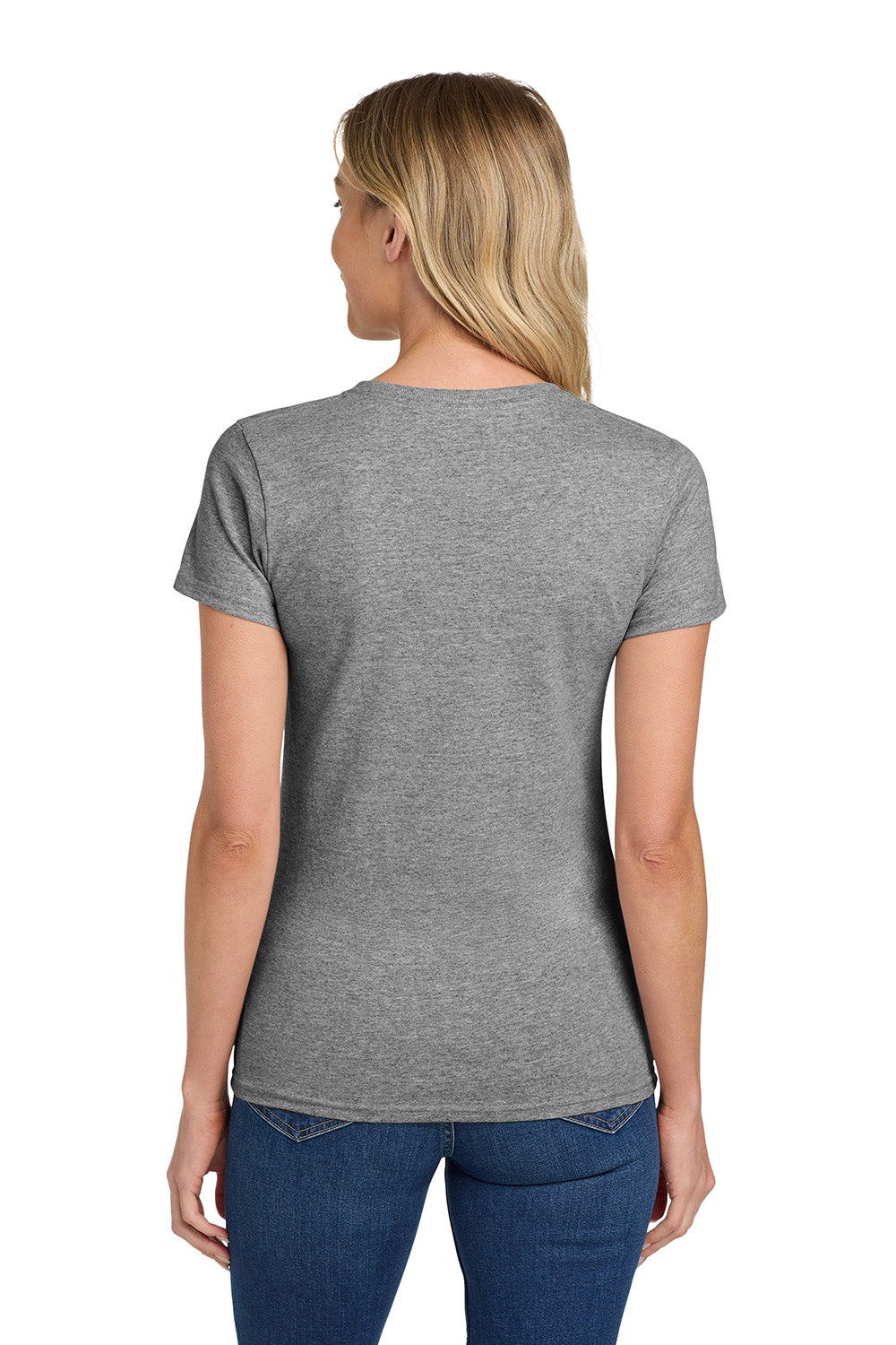 Gildan 5000L/G500L Womens Short Sleeve Crewneck T-Shirt Heather Graphite Grey Model Back