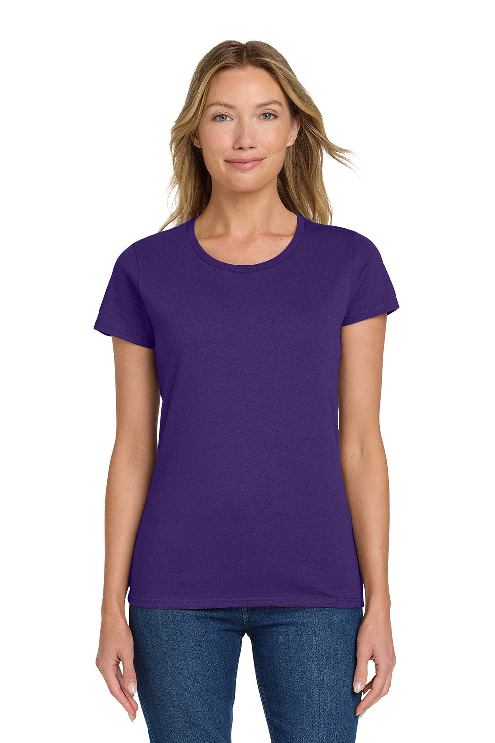 Gildan 5000L/G500L Womens Short Sleeve Crewneck T-Shirt Purple Model Front