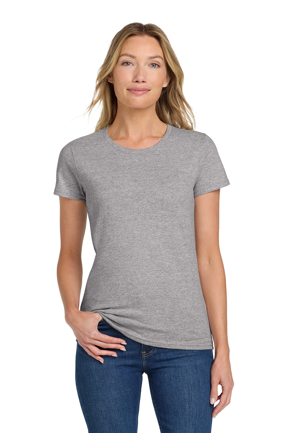 Gildan 5000L/G500L Womens Short Sleeve Crewneck T-Shirt Sport Grey Model Front