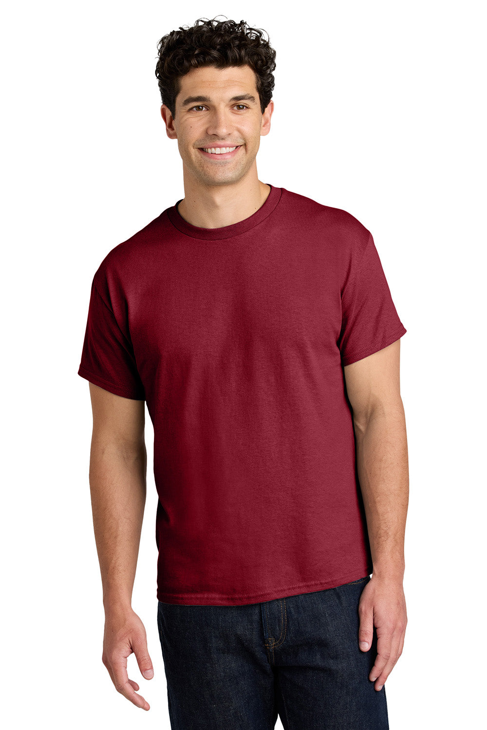 Gildan 5000/G500 Mens Short Sleeve Crewneck T-Shirt Antique Cherry Red Model Front