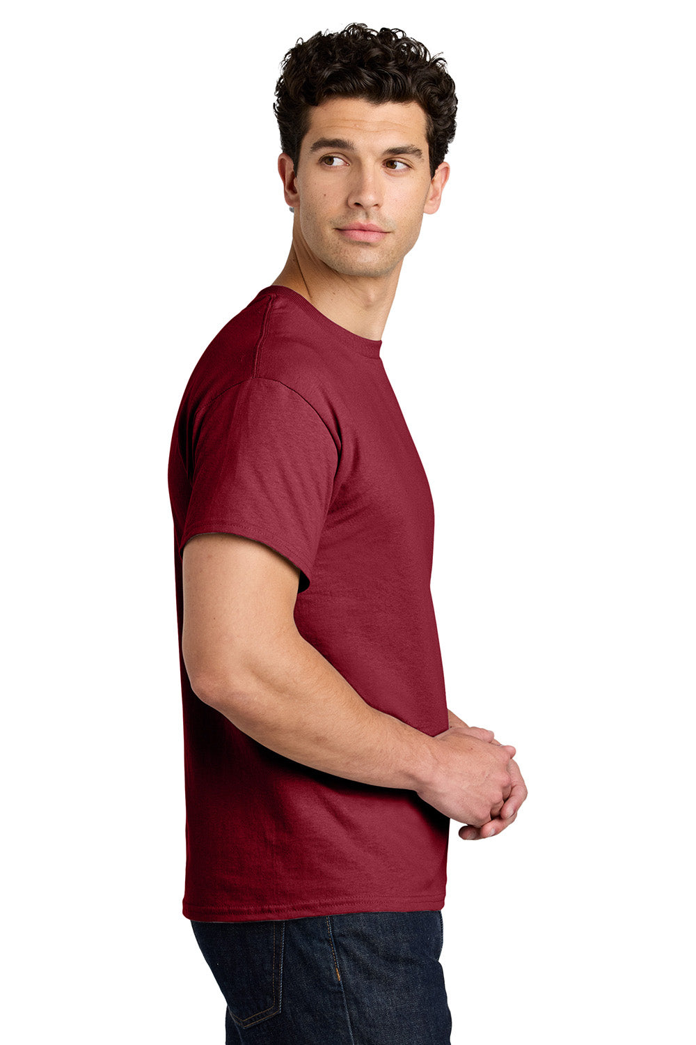 Gildan 5000/G500 Mens Short Sleeve Crewneck T-Shirt Antique Cherry Red Model Side