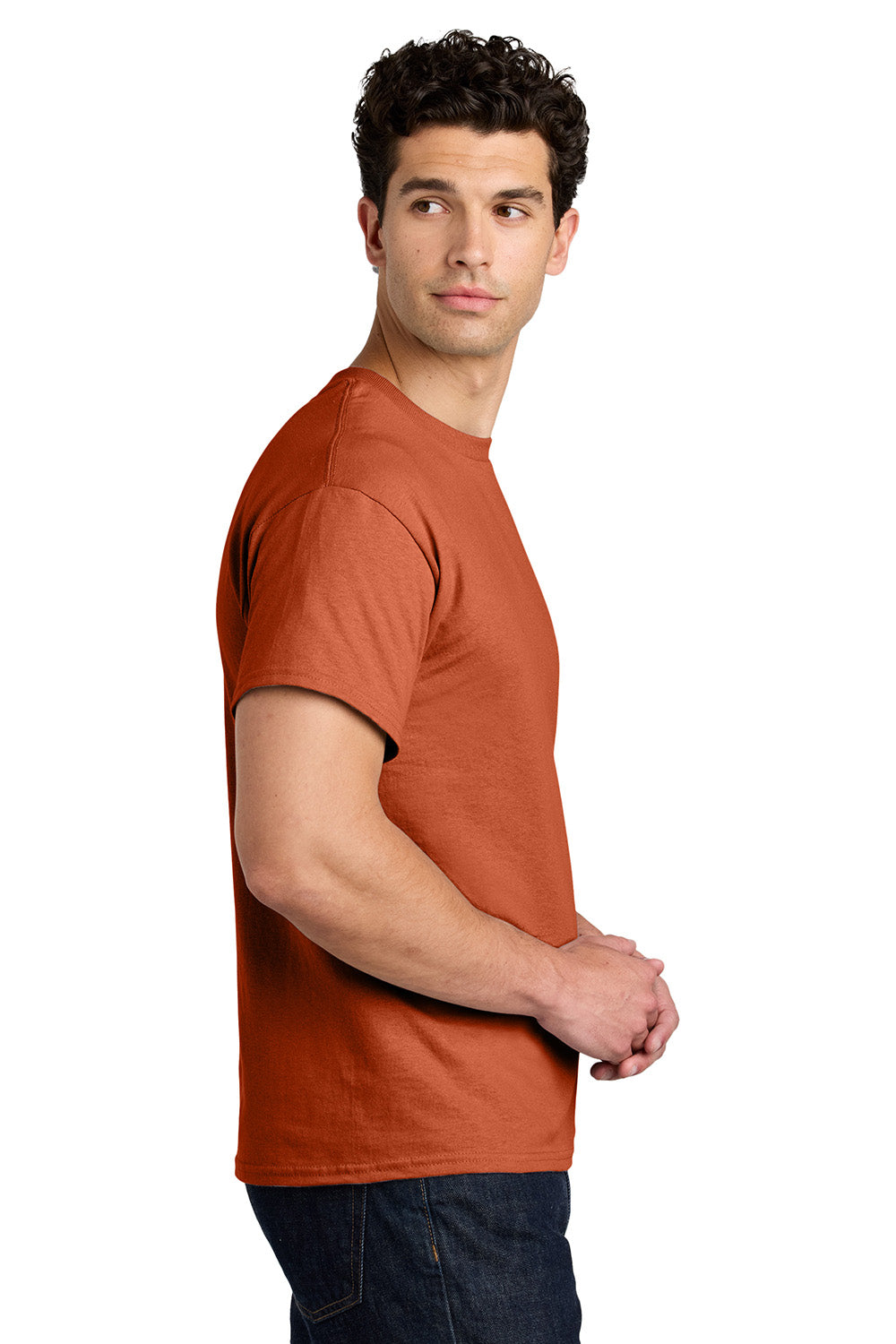 Gildan 5000/G500 Mens Short Sleeve Crewneck T-Shirt Antique Orange Model Side