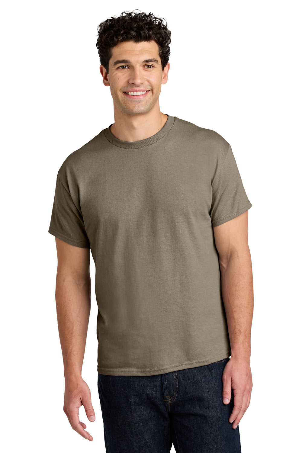 Gildan 5000/G500 Mens Short Sleeve Crewneck T-Shirt Brown Savana Model Front