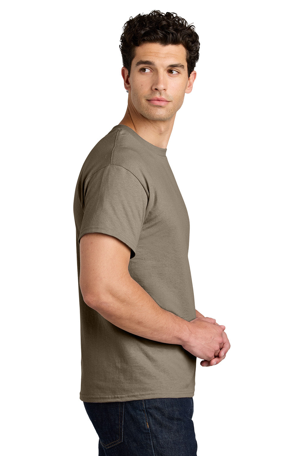 Gildan 5000/G500 Mens Short Sleeve Crewneck T-Shirt Brown Savana Model Side