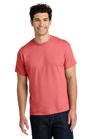 Gildan 5000/G500 Mens Short Sleeve Crewneck T-Shirt Coral Silk Model Front