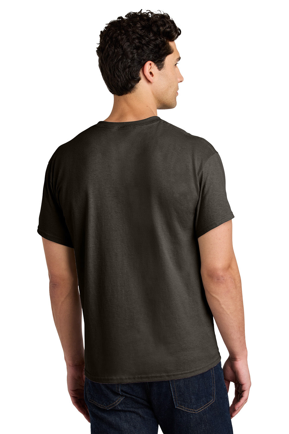 Gildan 5000/G500 Mens Short Sleeve Crewneck T-Shirt Dark Chocolate Brown Model Back