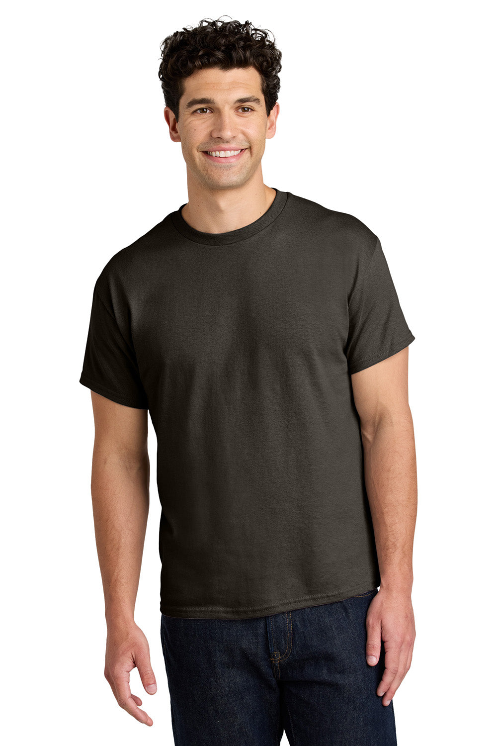 Gildan 5000/G500 Mens Short Sleeve Crewneck T-Shirt Dark Chocolate Brown Model Front