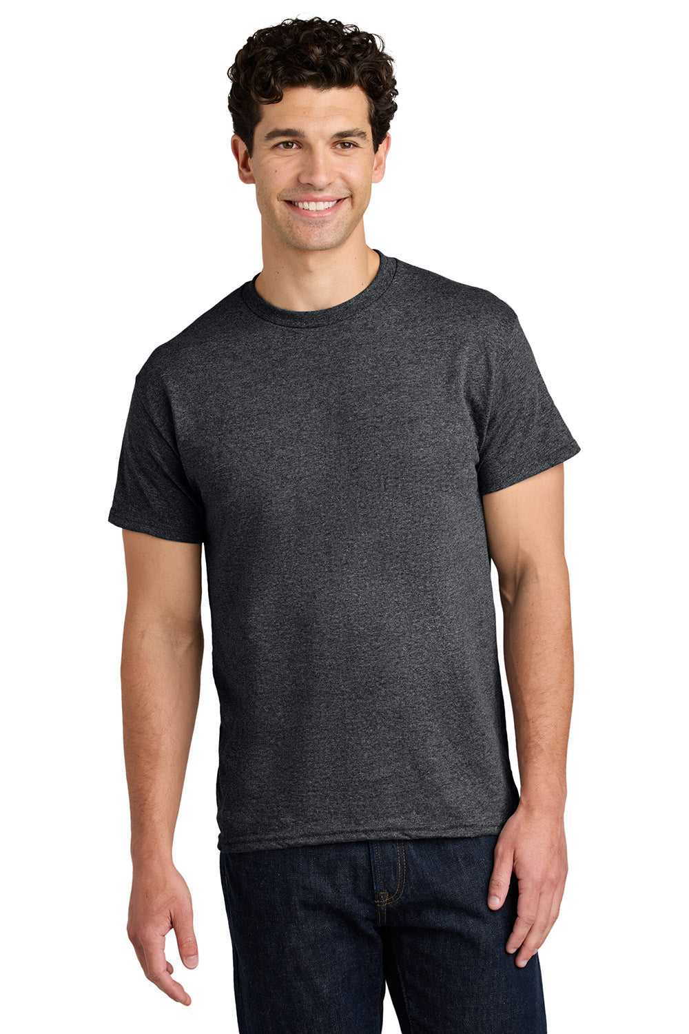 Gildan 5000/G500 Mens Short Sleeve Crewneck T-Shirt Heather Dark Grey Model Front