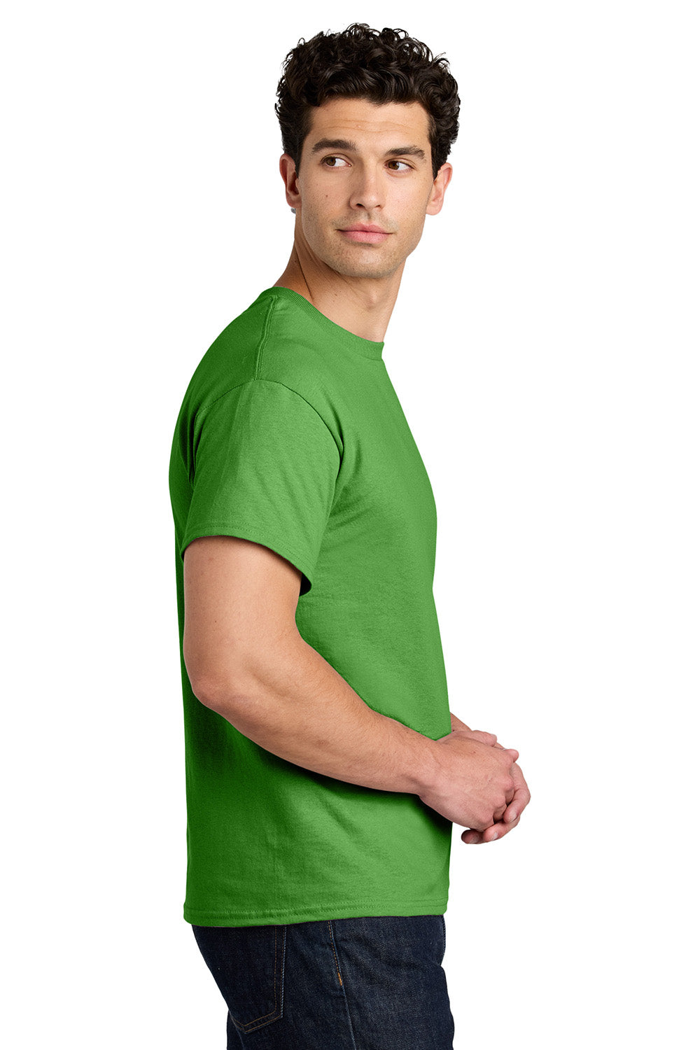 Gildan 5000/G500 Mens Short Sleeve Crewneck T-Shirt Electric Green Model Side