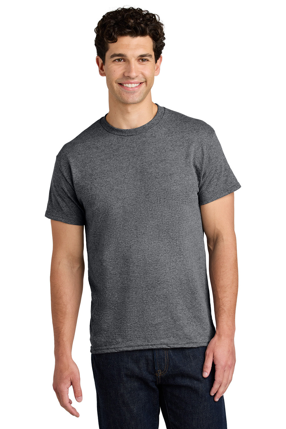 Gildan 5000/G500 Mens Short Sleeve Crewneck T-Shirt Heather Graphite Grey Model Front