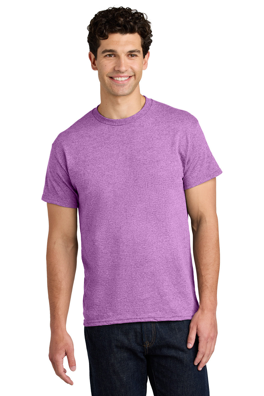 Gildan 5000/G500 Mens Short Sleeve Crewneck T-Shirt Heather Radiant Orchid Purple Model Front