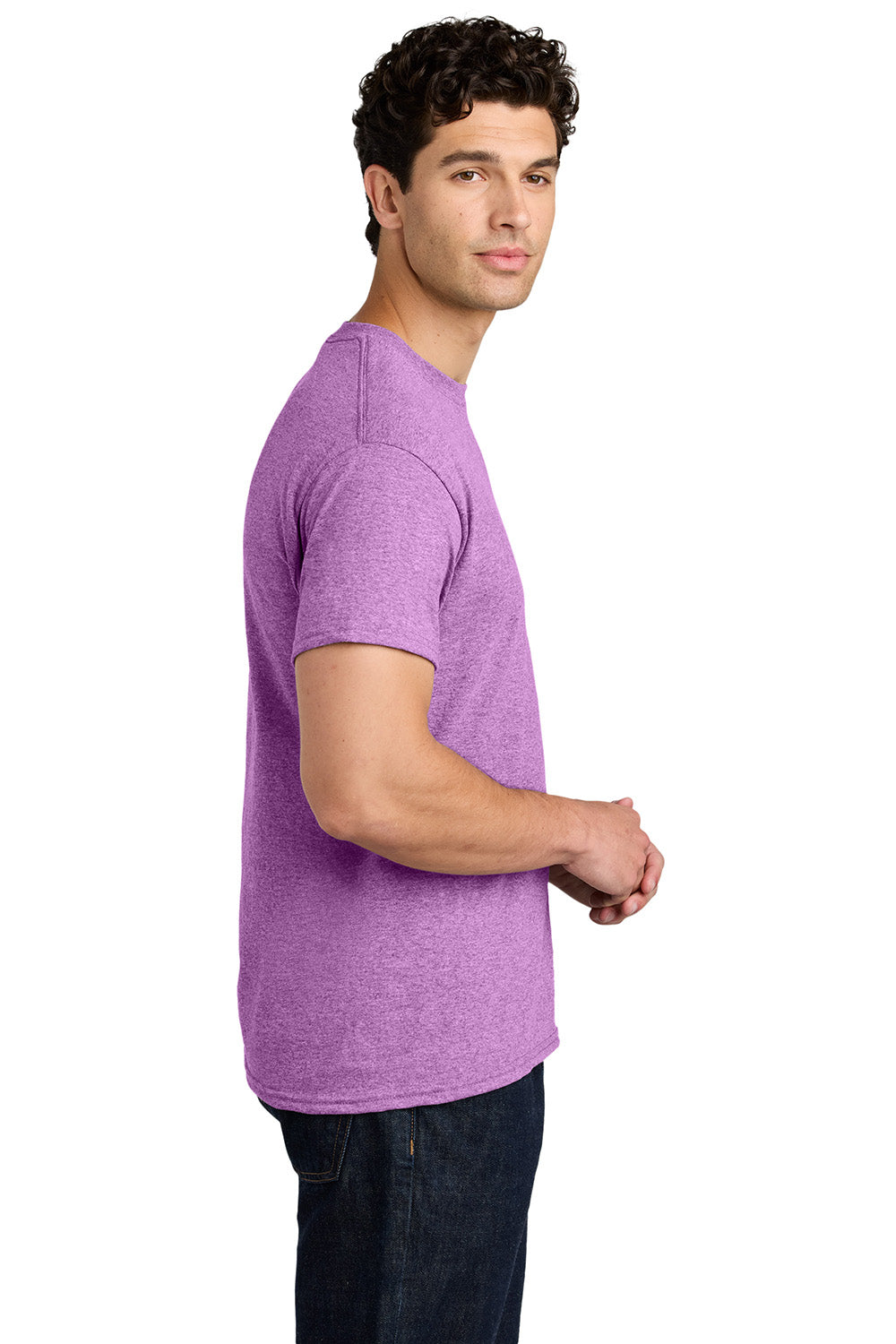 Gildan 5000/G500 Mens Short Sleeve Crewneck T-Shirt Heather Radiant Orchid Purple Model Side