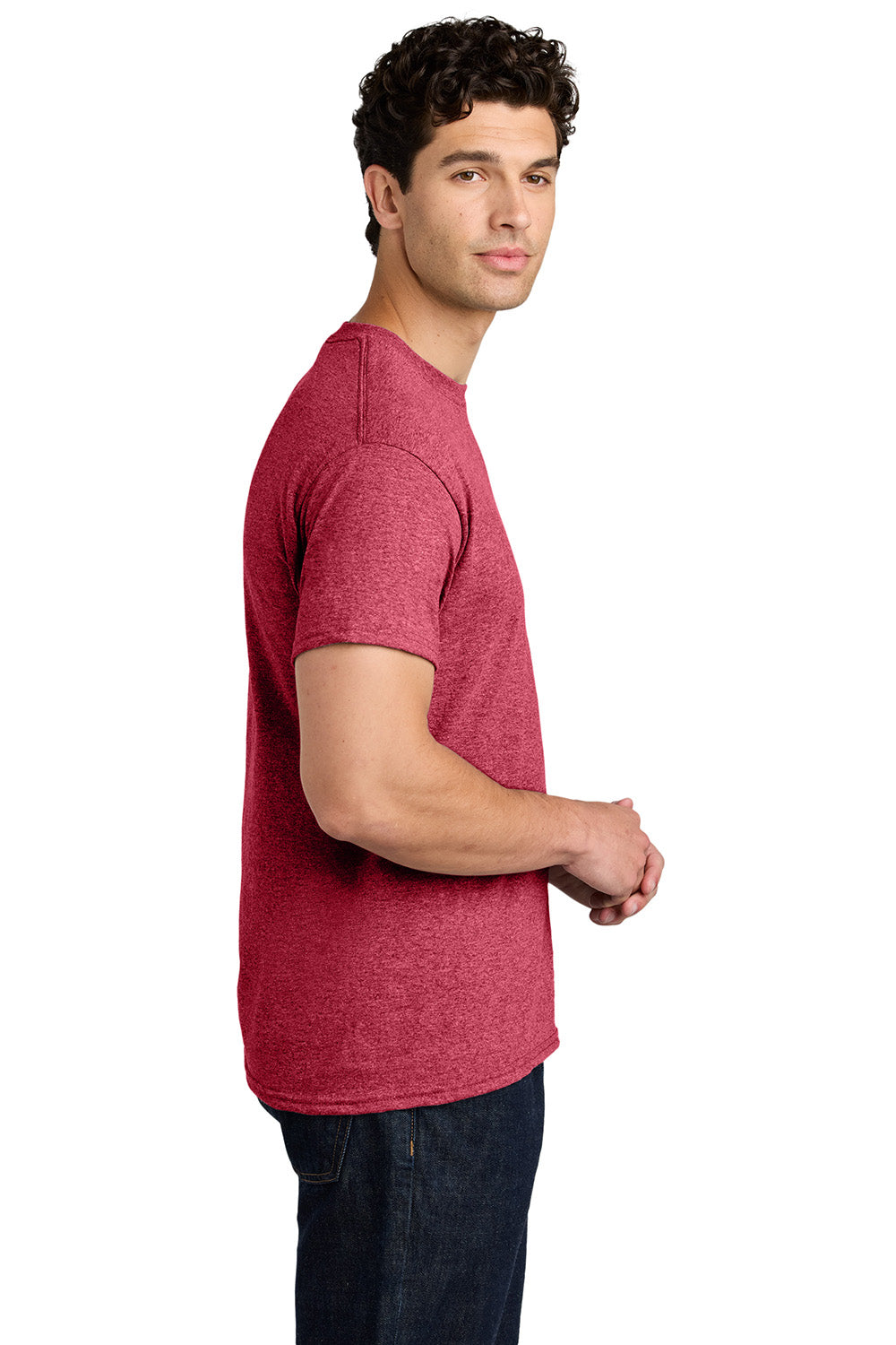 Gildan 5000/G500 Mens Short Sleeve Crewneck T-Shirt Heather Red Model Side