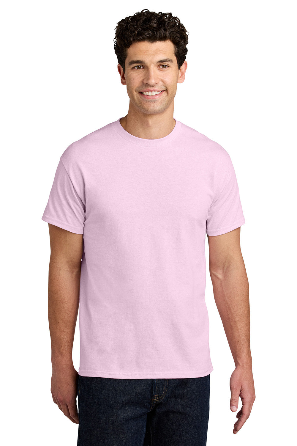 Gildan 5000/G500 Mens Short Sleeve Crewneck T-Shirt Light Pink Model Front