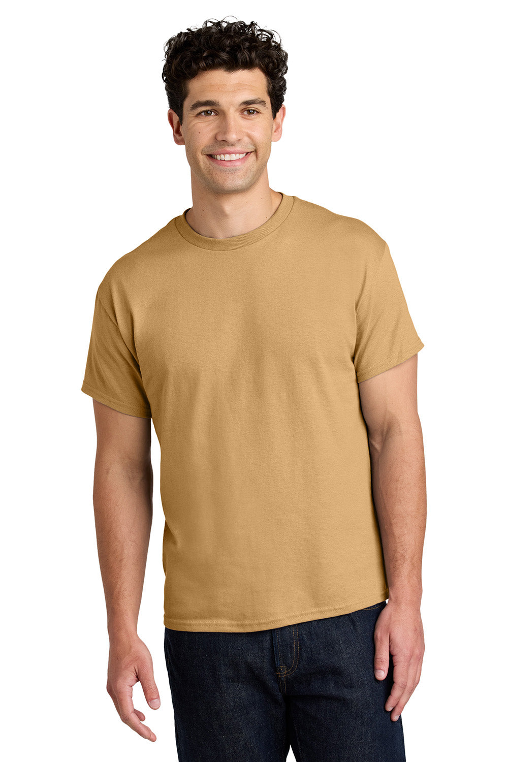 Gildan 5000/G500 Mens Short Sleeve Crewneck T-Shirt Old Gold Model Front