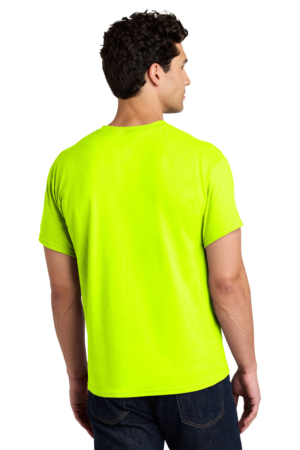 Gildan 5000/G500 Mens Short Sleeve Crewneck T-Shirt Safety Green Model Back