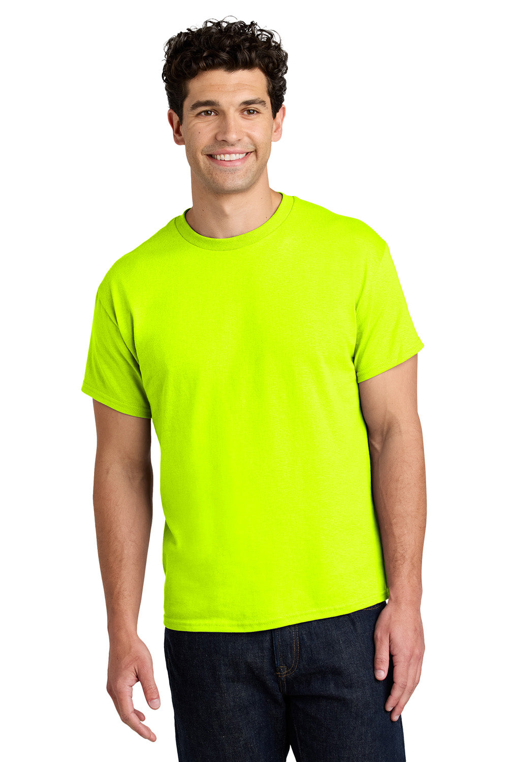 Gildan 5000/G500 Mens Short Sleeve Crewneck T-Shirt Safety Green Model Front