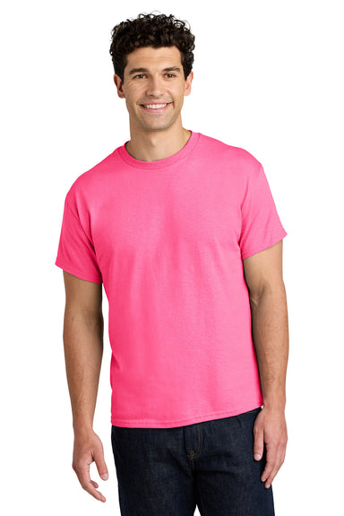 Gildan 5000/G500 Mens Short Sleeve Crewneck T-Shirt Safety Pink Model Front