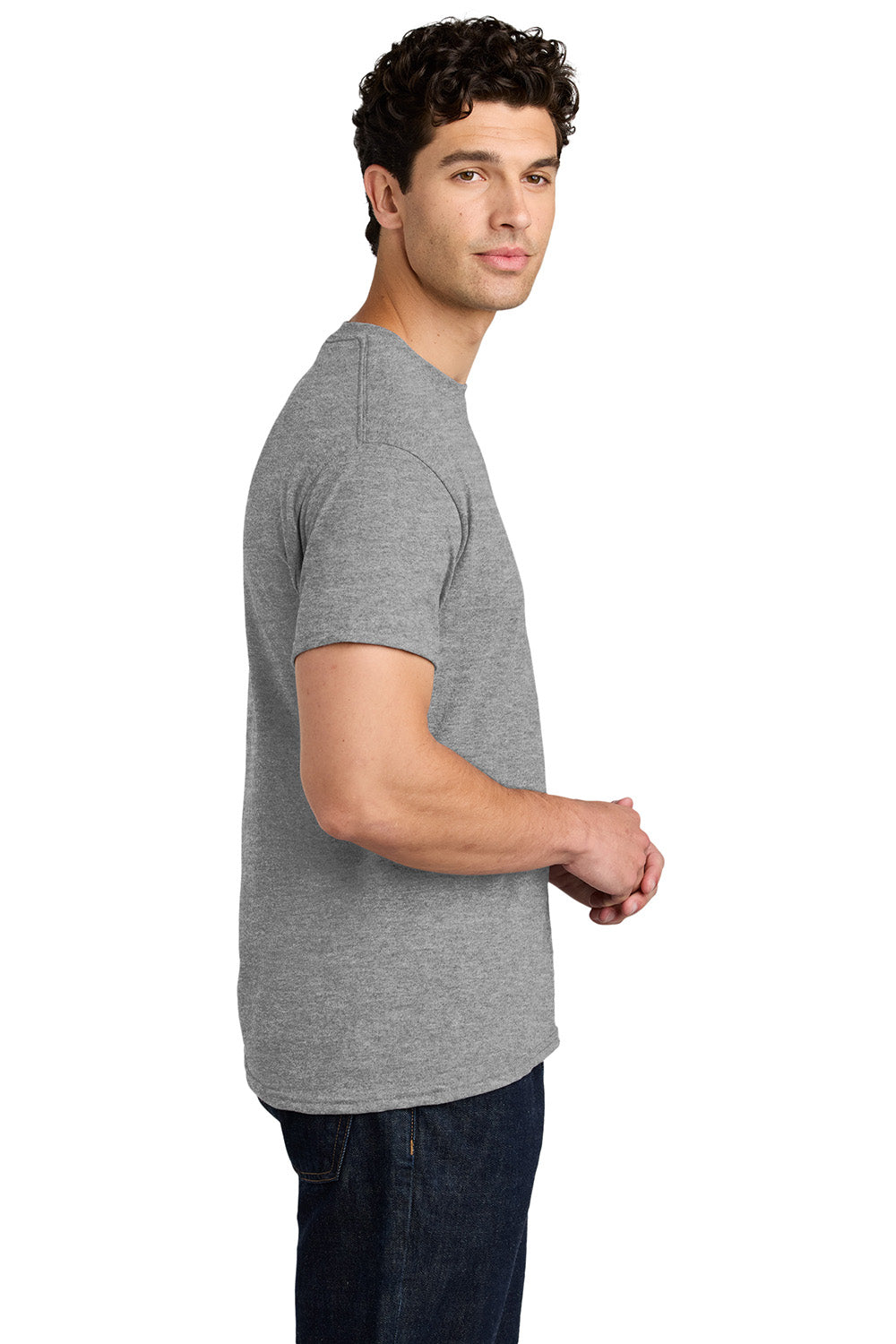 Gildan 5000/G500 Mens Short Sleeve Crewneck T-Shirt Sport Grey Model Side