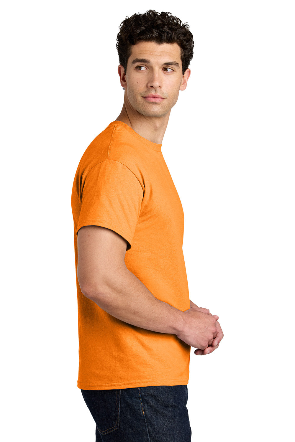 Gildan 5000/G500 Mens Short Sleeve Crewneck T-Shirt Tennessee Orange Model Side