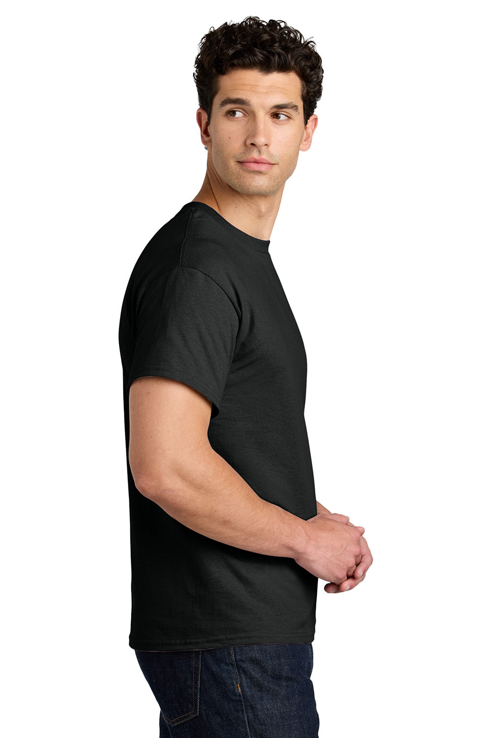 Gildan 5000/G500 Mens Short Sleeve Crewneck T-Shirt Black Model Side