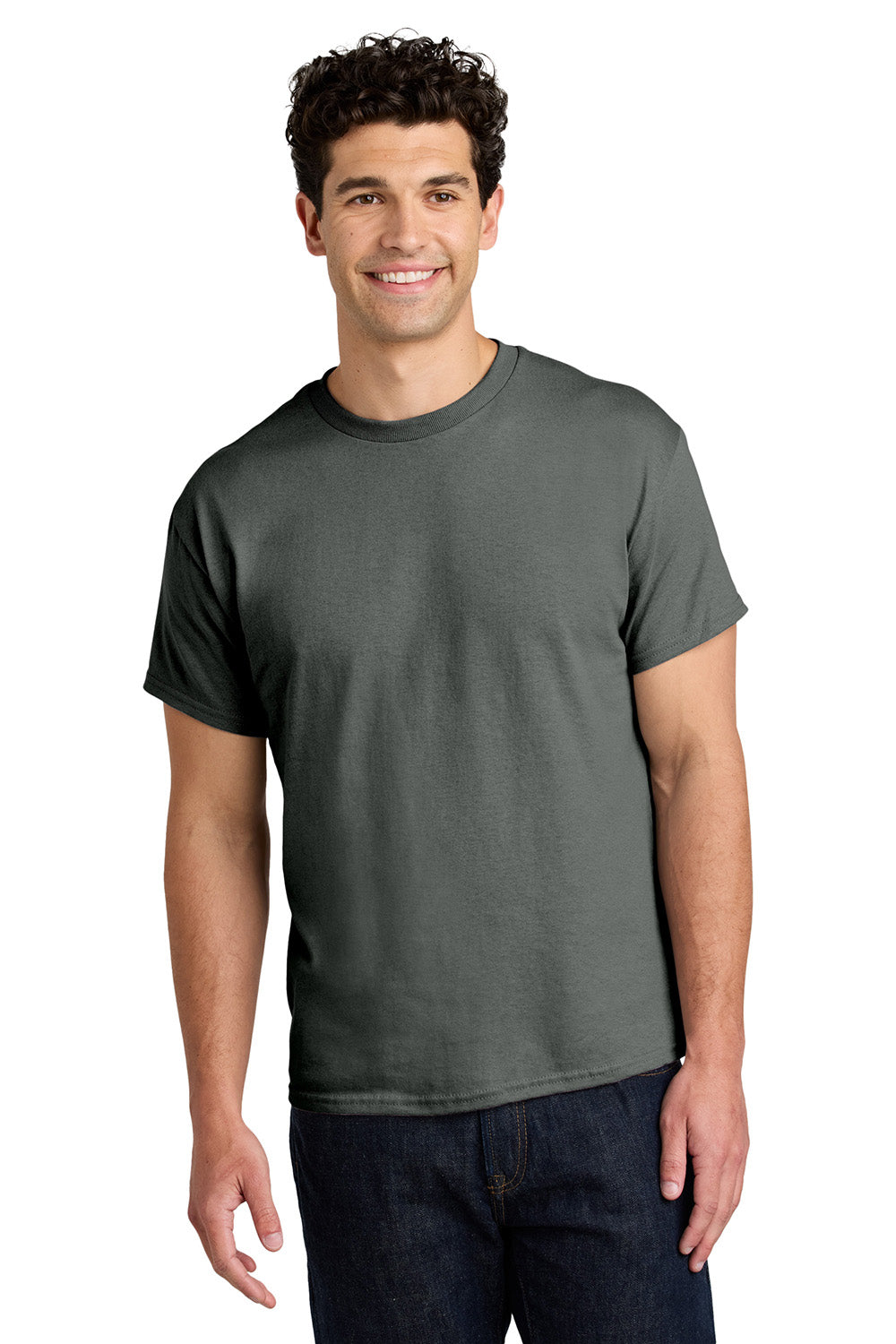 Gildan 5000/G500 Mens Short Sleeve Crewneck T-Shirt Charcoal Grey Model Front