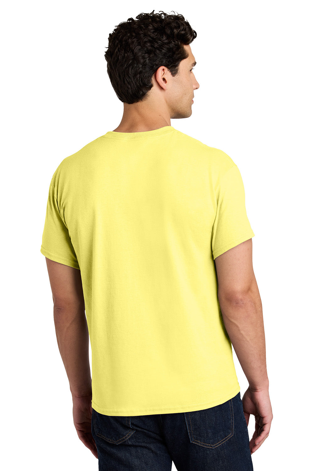 Gildan 5000/G500 Mens Short Sleeve Crewneck T-Shirt Cornsilk Yellow Model Back