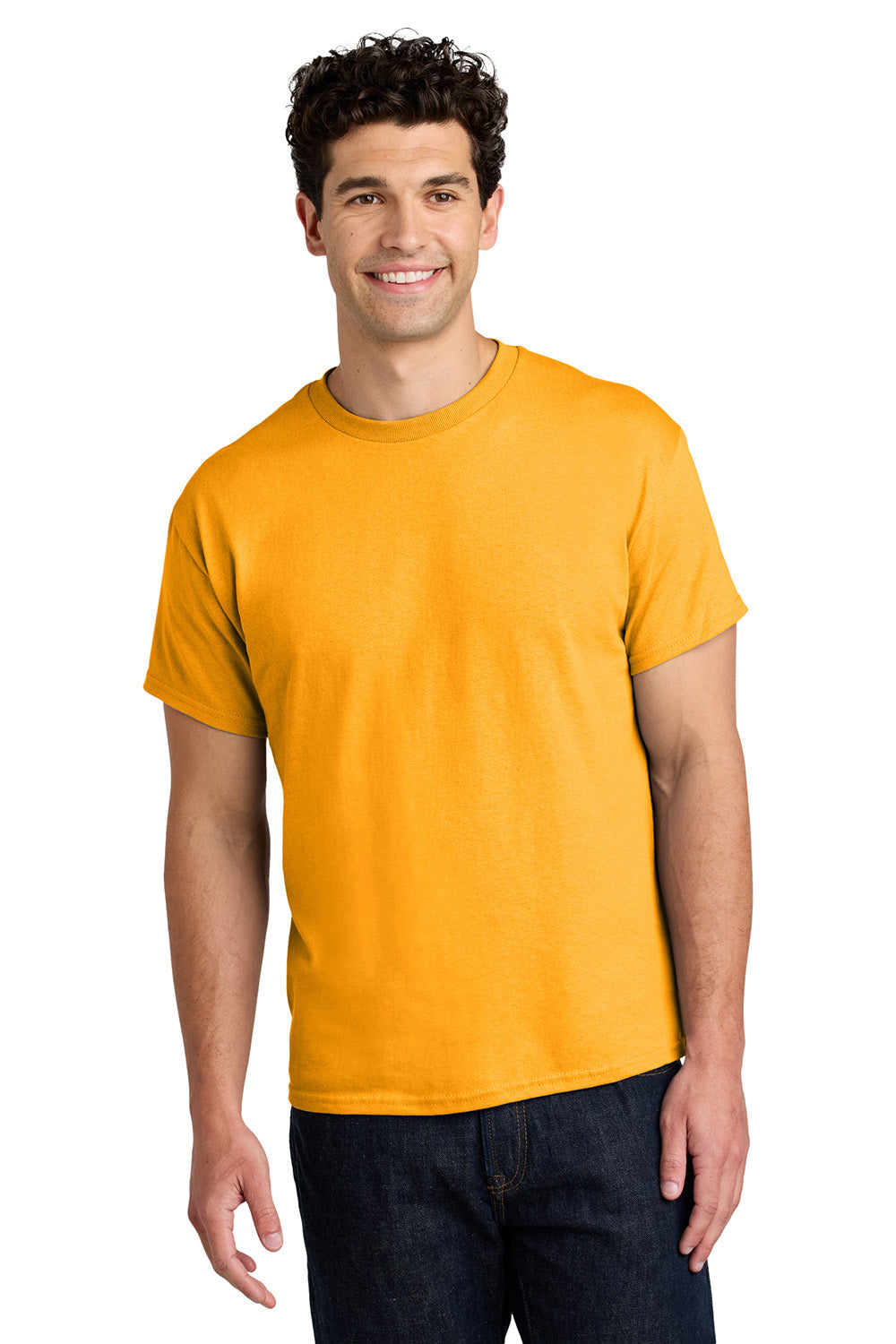 Gildan 5000/G500 Mens Short Sleeve Crewneck T-Shirt Gold Model Front