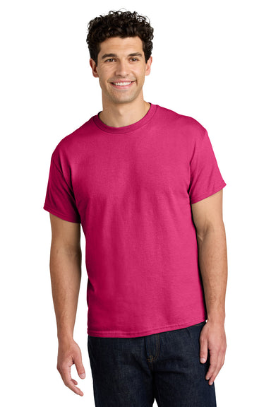 Gildan 5000/G500 Mens Short Sleeve Crewneck T-Shirt Heliconia Pink Model Front