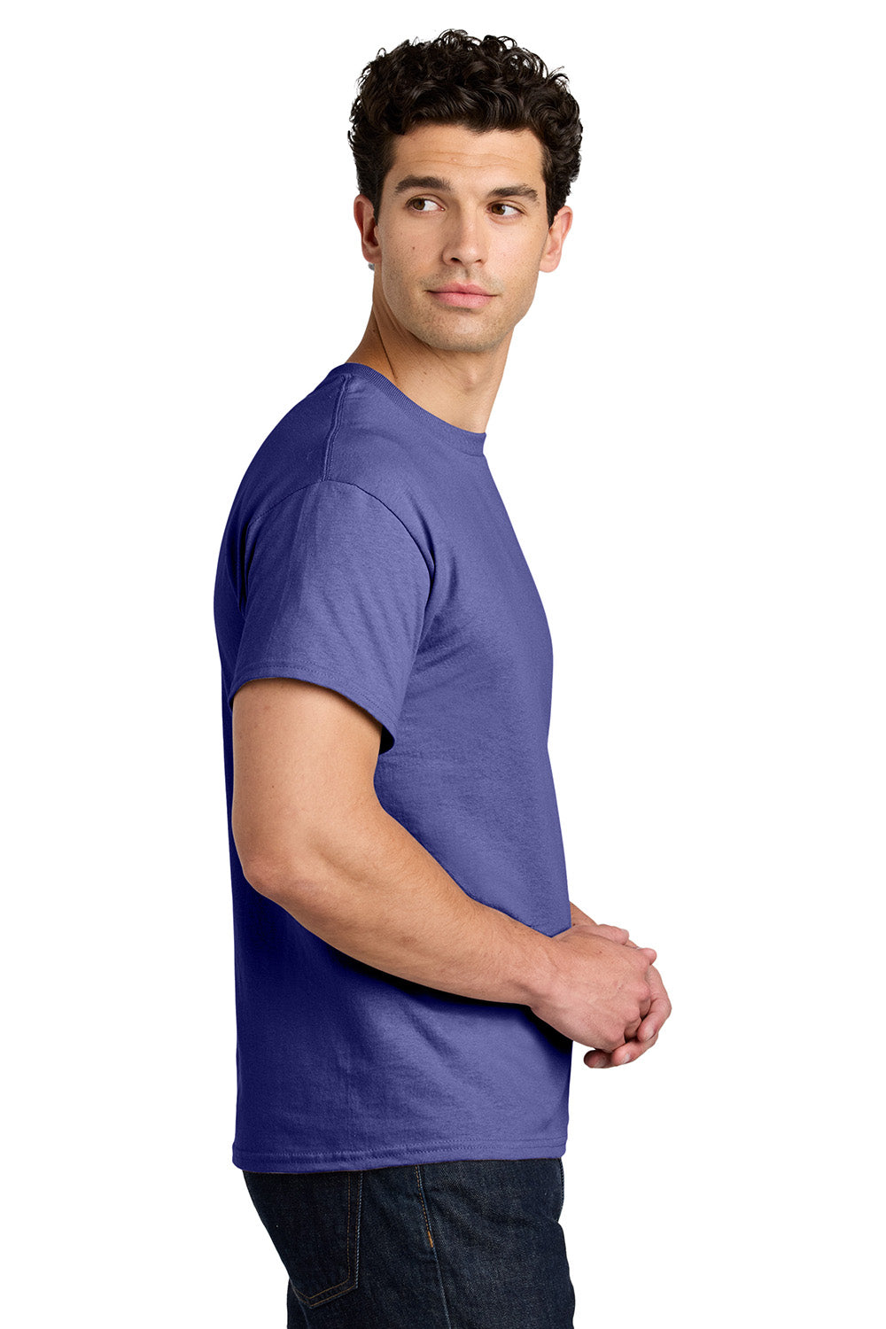 Gildan 5000/G500 Mens Short Sleeve Crewneck T-Shirt Lilac Purple Model Side