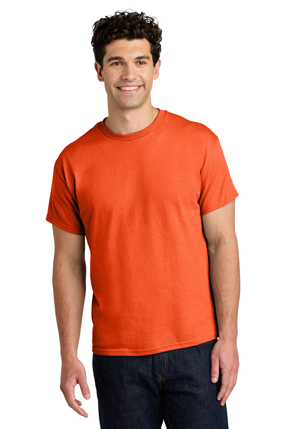 Gildan 5000/G500 Mens Short Sleeve Crewneck T-Shirt Orange Model Front