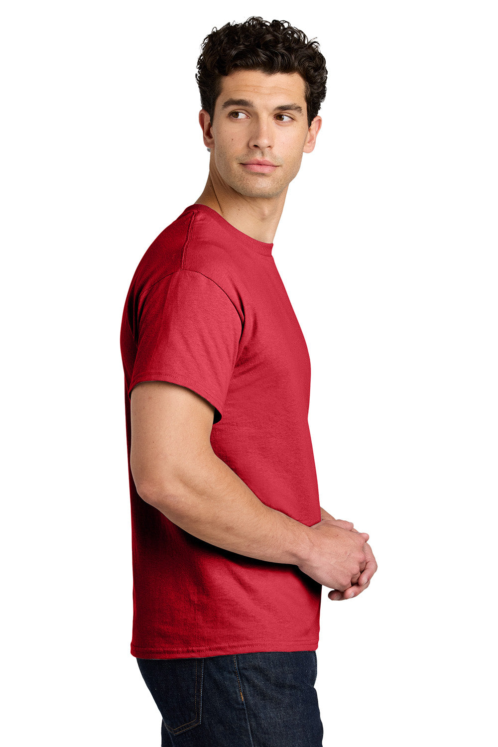 Gildan 5000/G500 Mens Short Sleeve Crewneck T-Shirt Red Model Side