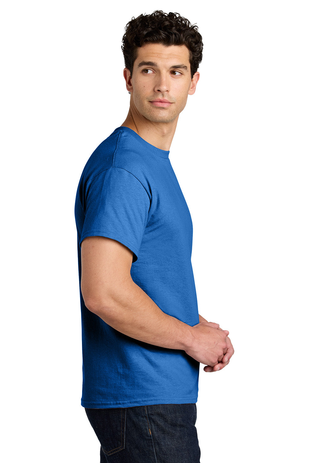 Gildan 5000/G500 Mens Short Sleeve Crewneck T-Shirt Royal Blue Model Side