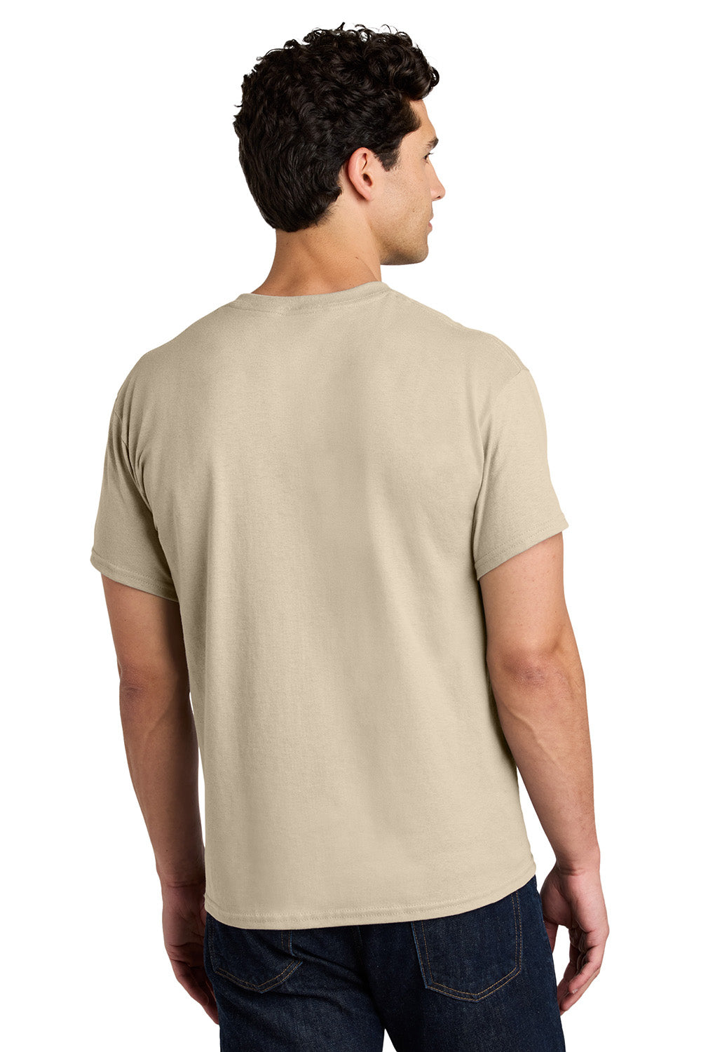 Gildan 5000/G500 Mens Short Sleeve Crewneck T-Shirt Sand Model Back