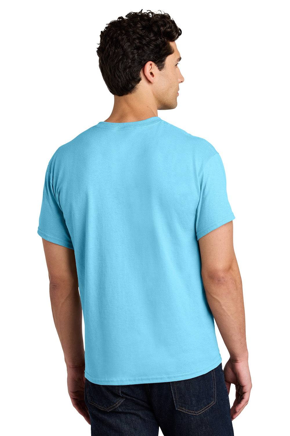 Gildan 5000/G500 Mens Short Sleeve Crewneck T-Shirt Sky Blue Model Back