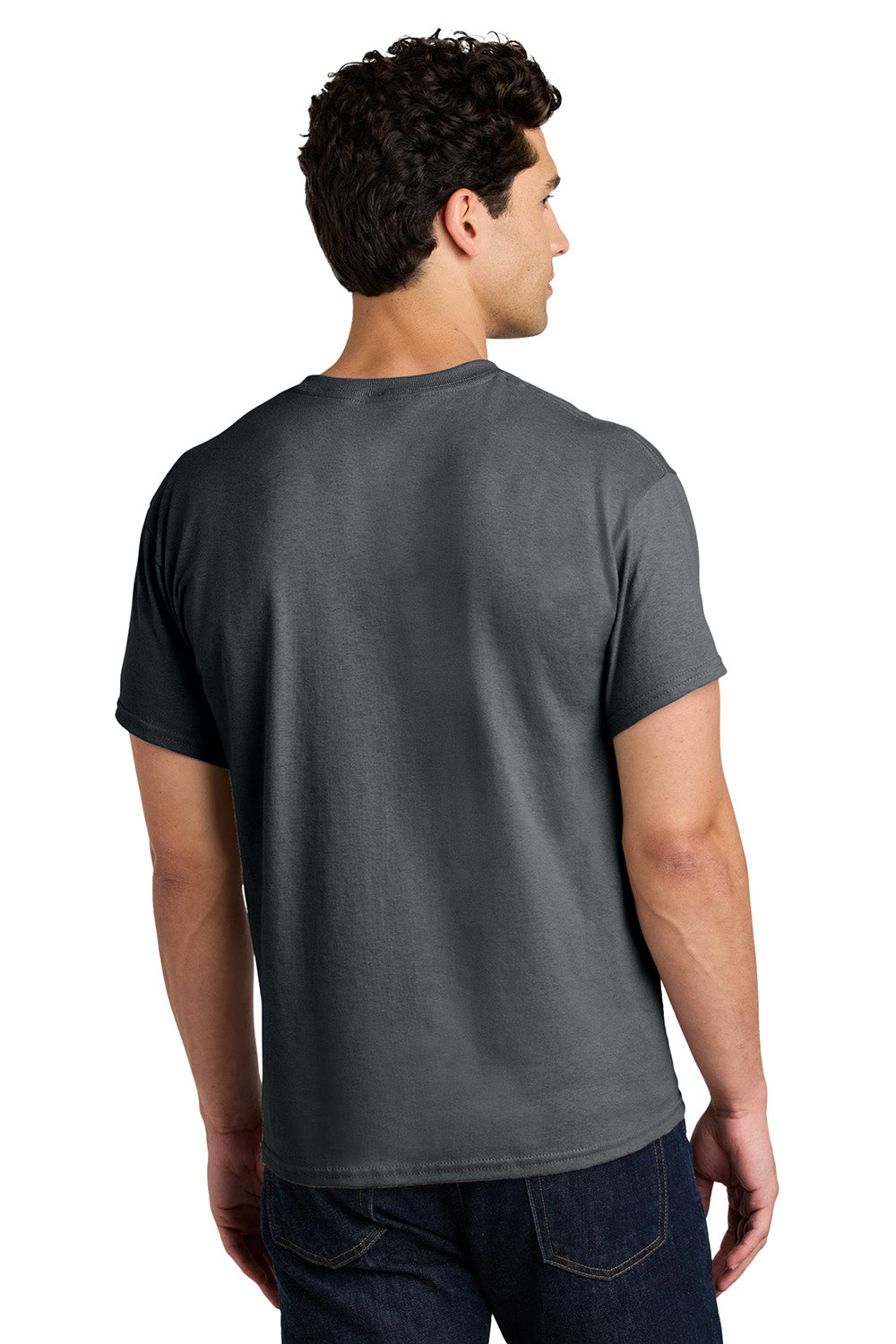 Gildan 5000/G500 Mens Short Sleeve Crewneck T-Shirt Tweed Grey Model Back