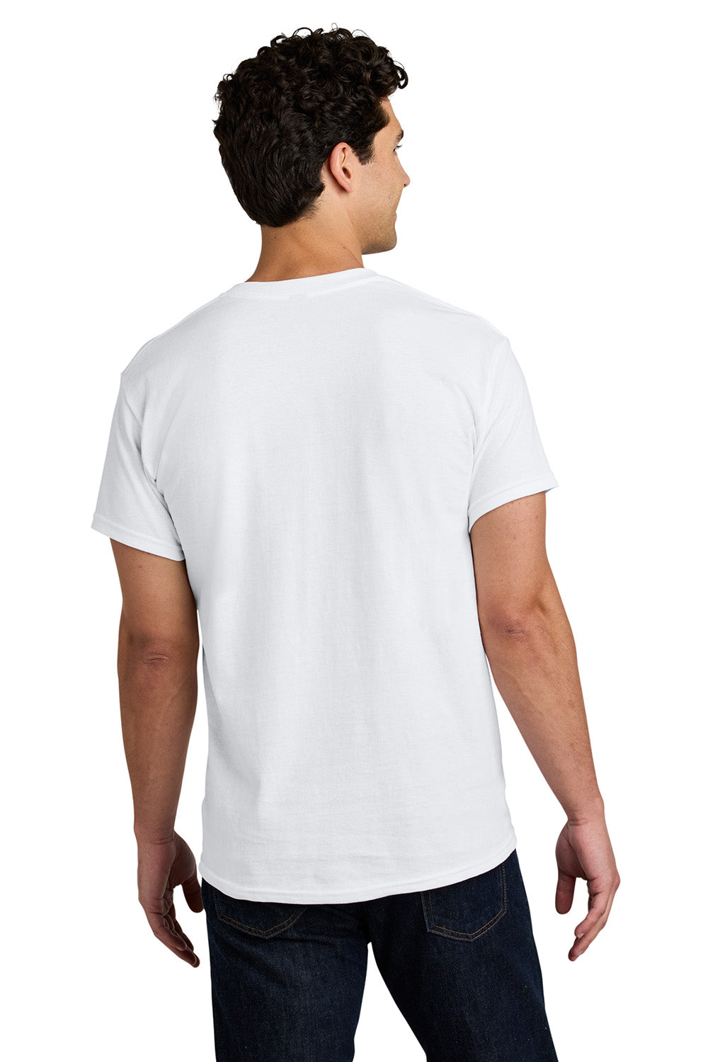 Gildan 5000/G500 Mens Short Sleeve Crewneck T-Shirt White Model Back