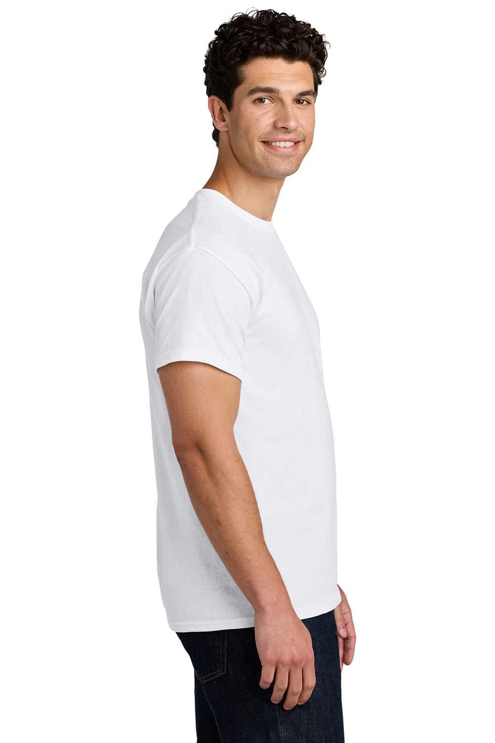 Gildan 5000/G500 Mens Short Sleeve Crewneck T-Shirt White Model Side