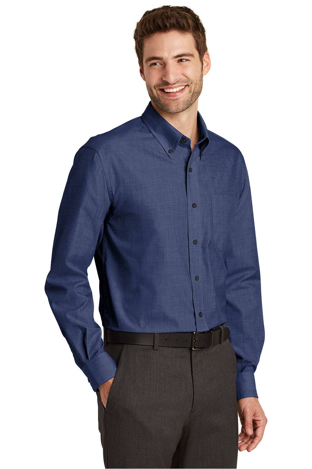 Port Authority S640/TLS640 Mens Easy Care Wrinkle Resistant Long Sleeve Button Down Shirt w/ Pocket Deep Blue Model 3q