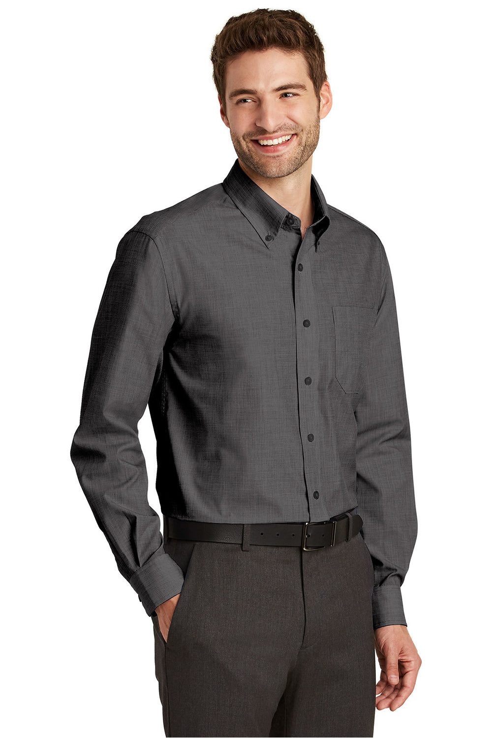 Port Authority S640/TLS640 Mens Easy Care Wrinkle Resistant Long Sleeve Button Down Shirt w/ Pocket Soft Black Model 3q