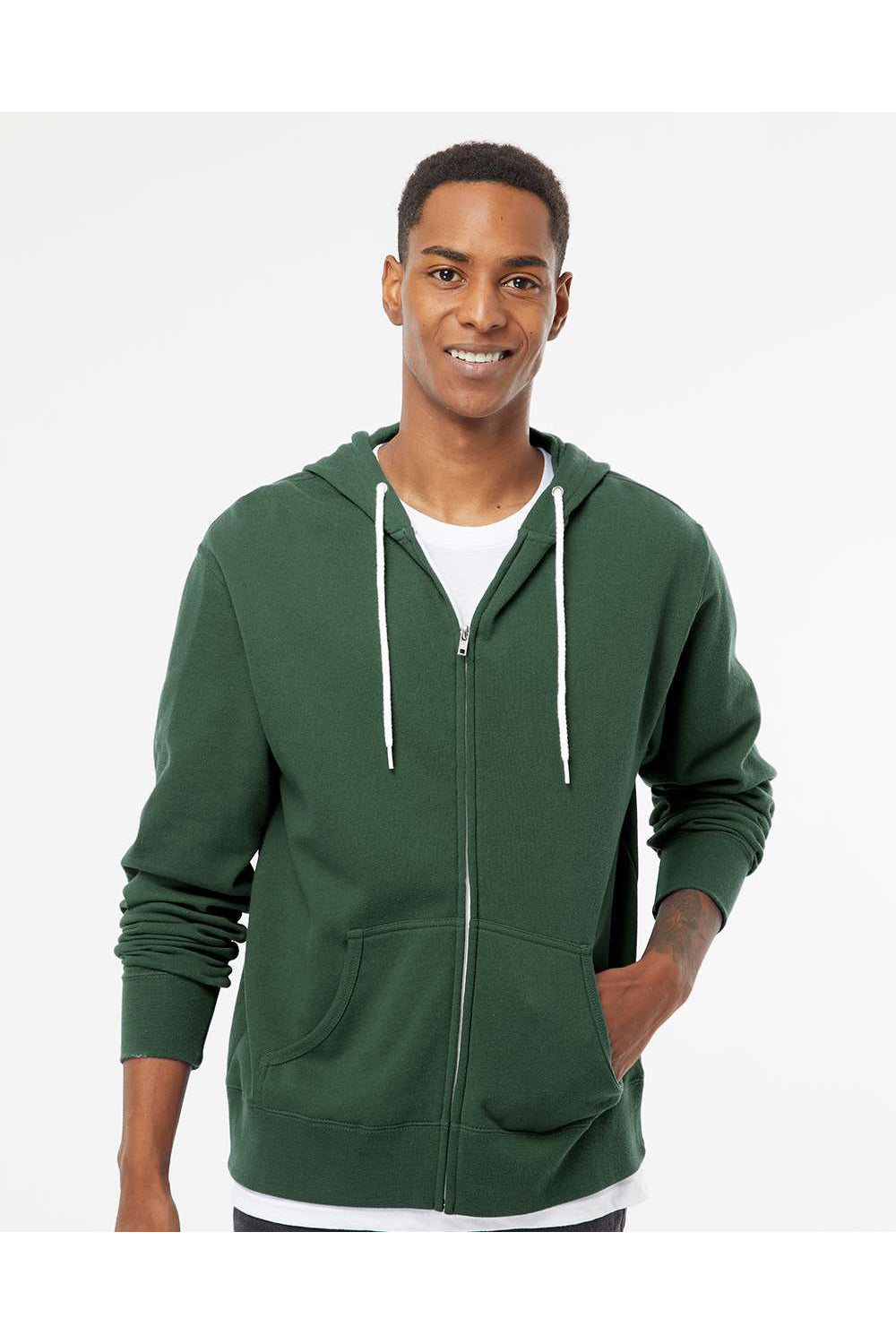 Independent Trading Co. AFX90UNZ Mens Alpine Green Full Zip Hooded Sweatshirt Hoodie w Pockets BigTopShirtShop