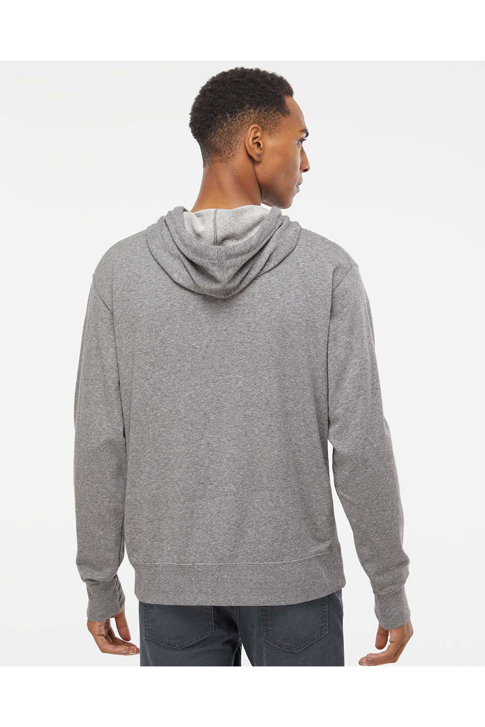 Independent Trading Co. PRM90HT Mens French Terry Hooded Sweatshirt Hoodie Salt & Pepper Grey Model Back