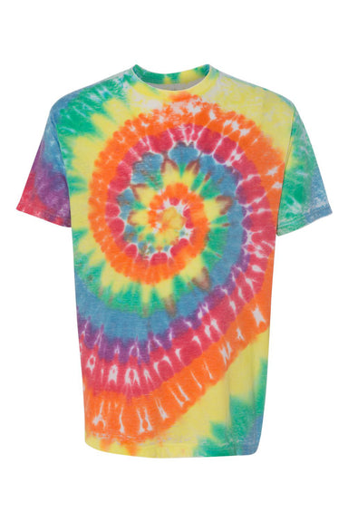 Dyenomite 650VRX Mens Vintage Festival Tie Dyed Short Sleeve Crewneck T-Shirt Classic Rainbow Spiral Flat Front