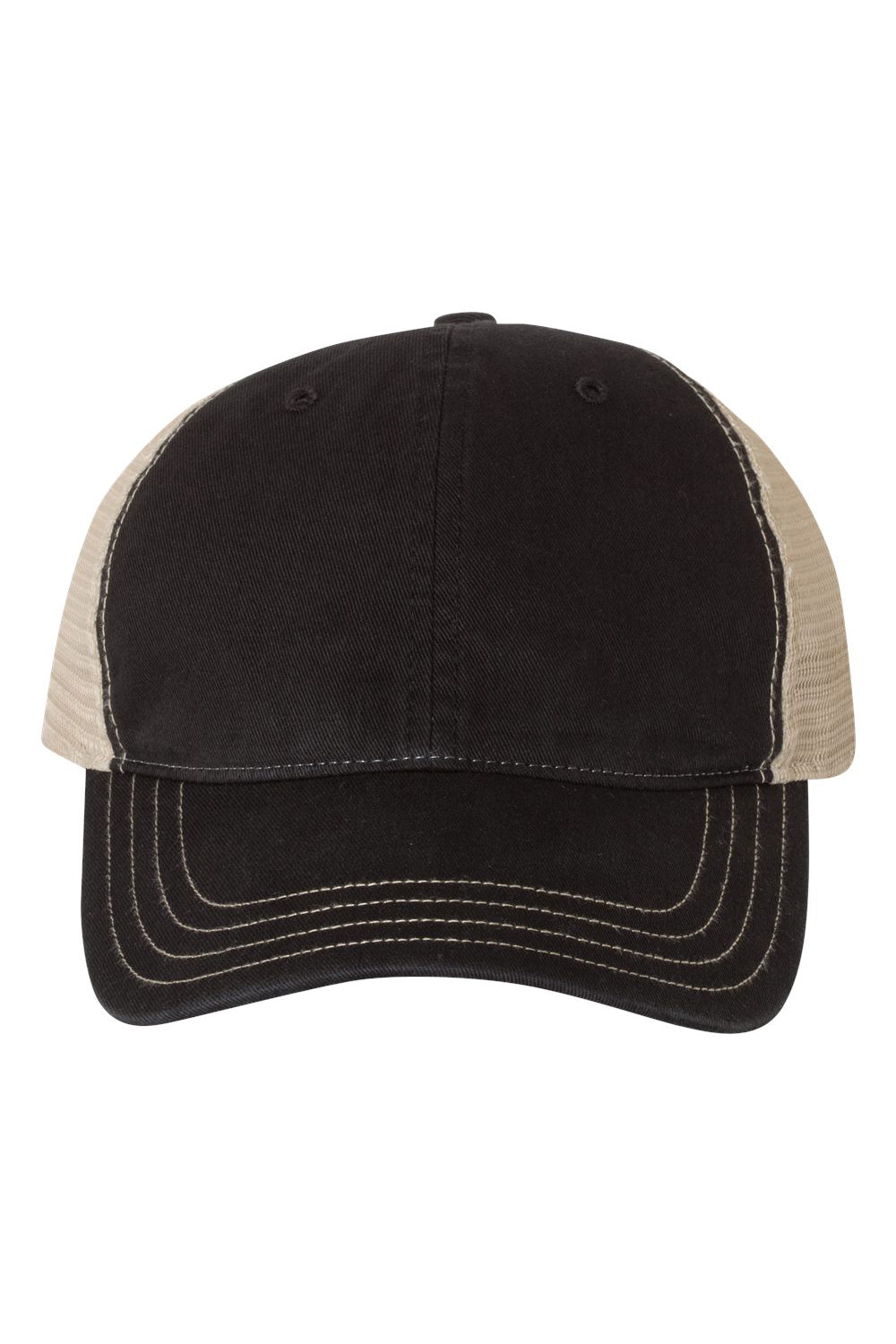 Richardson 111 Mens Garment Washed Trucker Hat Black/Khaki Flat Front