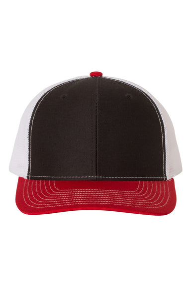 Richardson 112 Mens Snapback Trucker Hat Black/White/Red Flat Front