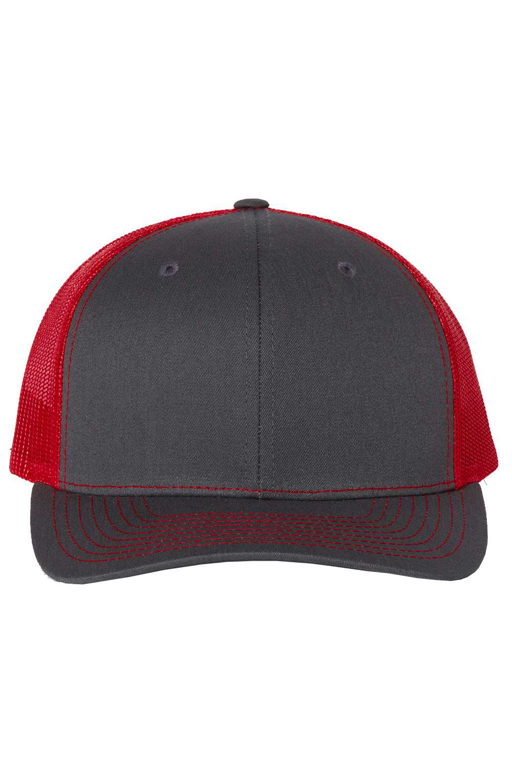 Richardson 112 Mens Snapback Trucker Hat Charcoal Grey/Red Flat Front