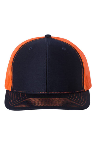 Richardson 112 Mens Snapback Trucker Hat Navy Blue/Orange Flat Front