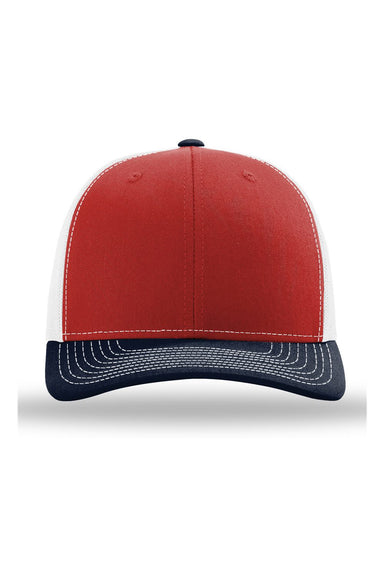 Richardson 112 Mens Snapback Trucker Hat Red/White/Navy Blue Flat Front