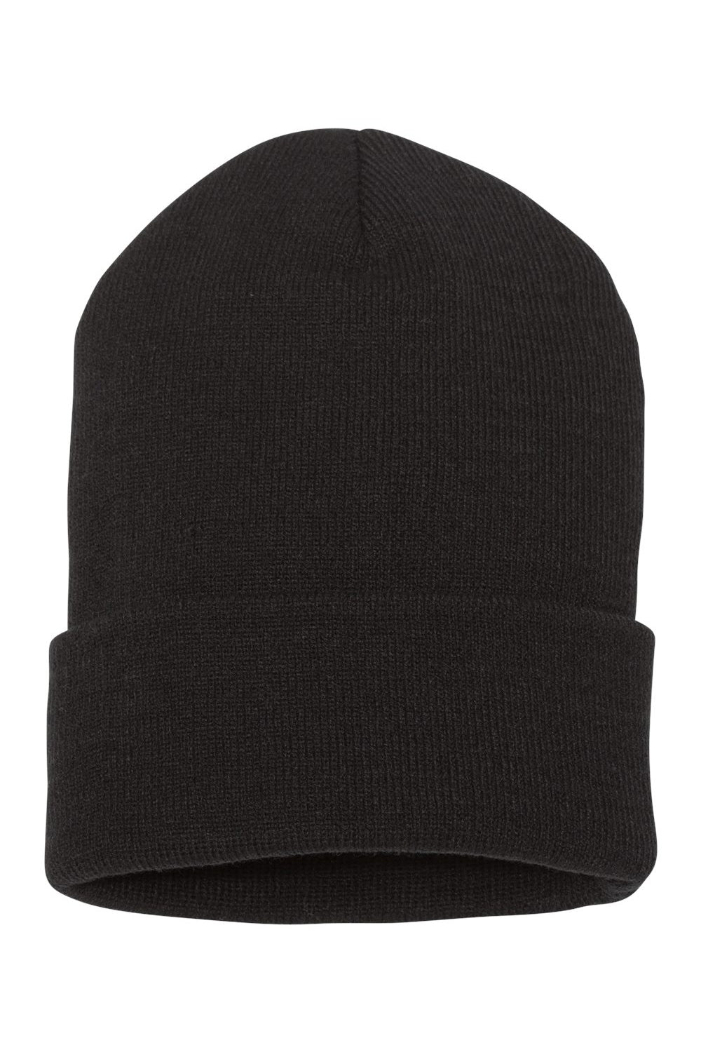 Yupoong 1501KC Mens Cuffed Beanie Black Flat Front