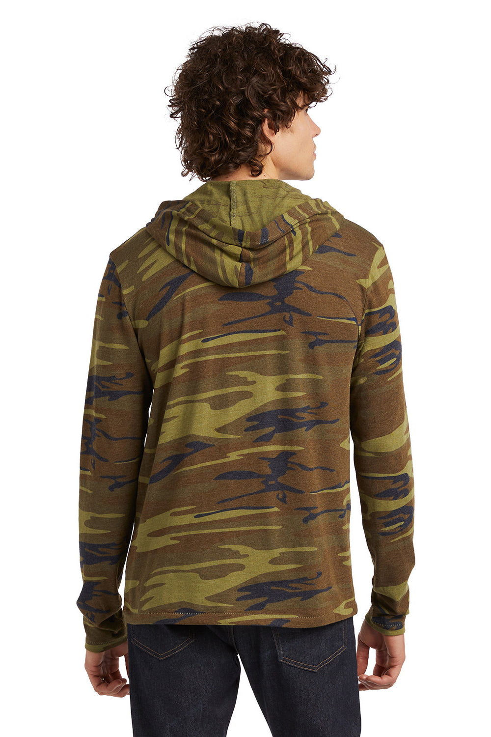 Alternative 5123 Mens Vintage Keeper Long Sleeve Hooded T-Shirt Hoodie Camo Model Back